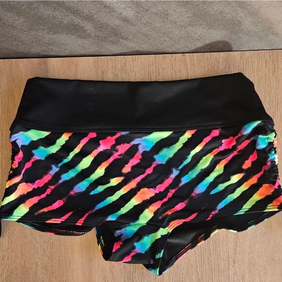 PINK GYM 2 SWIM Colorful Zebra Neon Y2K Ruched Swim Short SM Pre Owned Like New - Picture 1 of 4